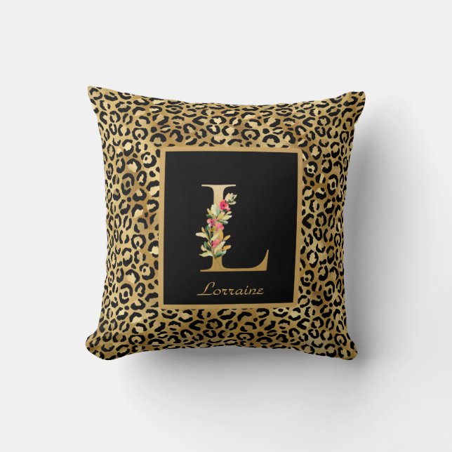 Modern Leopard gepersonaliseerd Monogram L Initiaa Kussen (Voorkant)