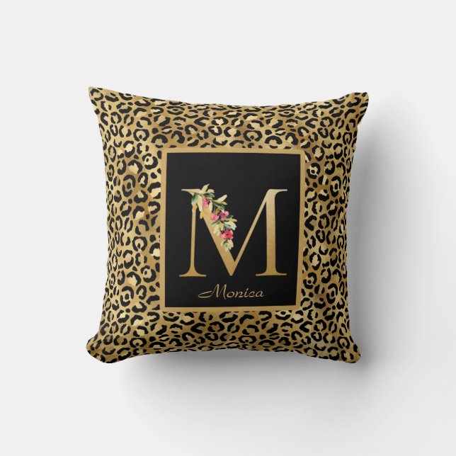 Modern Leopard gepersonaliseerd Monogram M-Initiaa Kussen (Voorkant)