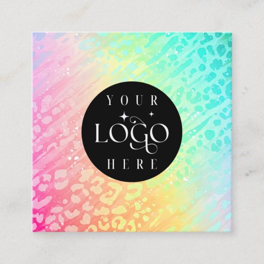 Modern Leopard Glitter Professional Logo Square  Vierkante Visitekaartje (Voorkant)