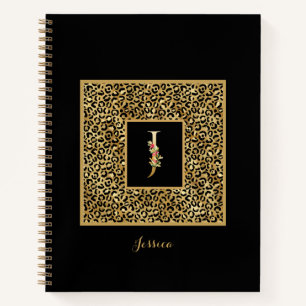 Modern Leopard Gold Personal Monogram Letter J Notitieboek