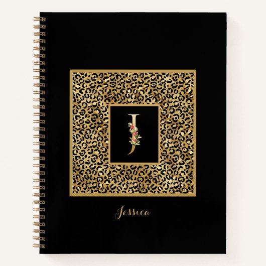 Modern Leopard Gold Personal Monogram Letter J Notitieboek (Voorkant)
