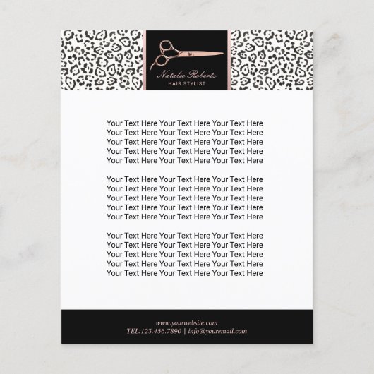 Modern Leopard Hair Stylist Roos Gold Scissor Flyer (Voorkant)