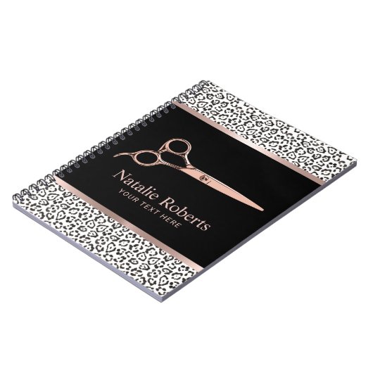 Modern Leopard Hair Stylist Roos Gold Scissor Notitieboek (Linkerzijde)