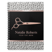 Modern Leopard Hair Stylist Roos Gold Scissor Notitieboek (Voorkant)