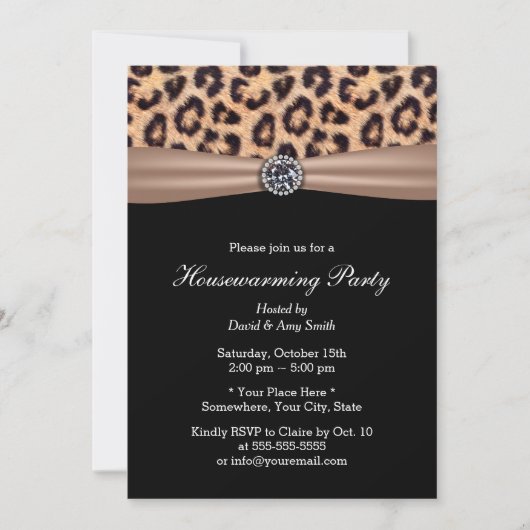 Modern Leopard Print Diamond Housewarming Party Kaart (Voorkant)