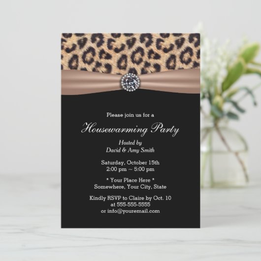 Modern Leopard Print Diamond Housewarming Party Kaart (Staand voorkant)