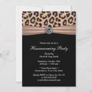 Modern Leopard Print Diamond Housewarming Party Kaart