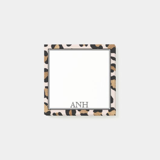Modern Leopard Print Dubbele Rand Drie Initiaal Post-it® Notes (Voorkant)