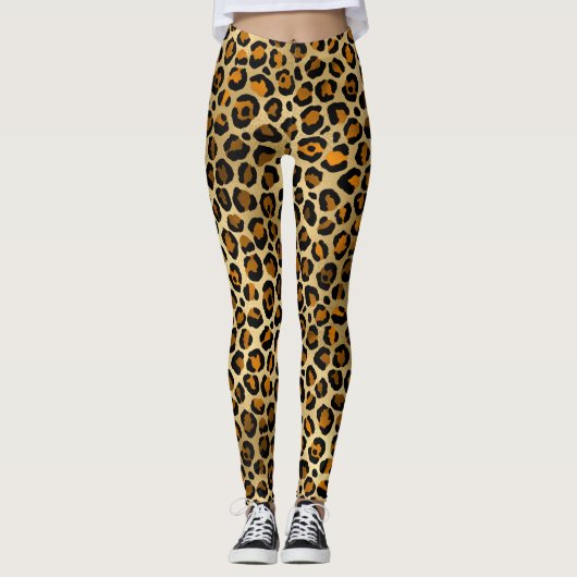 Modern Leopard Print Gold Leggings (Voorkant)
