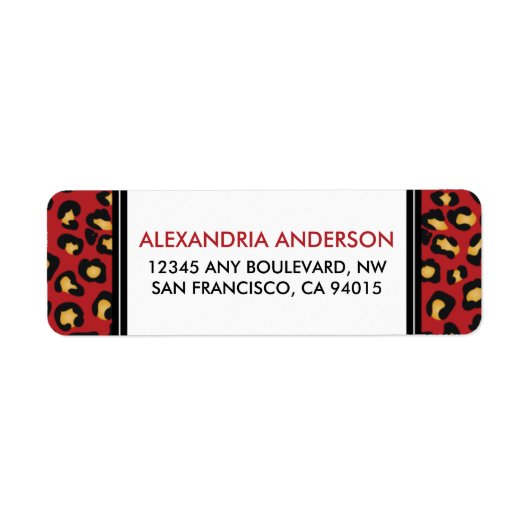 Modern Leopard Print Retouradreslabel (rood) Etiket (Voorkant)