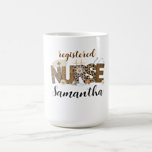 Modern Leopard Skin Brown Geregistreerde Verpleegk Koffiemok (Center)