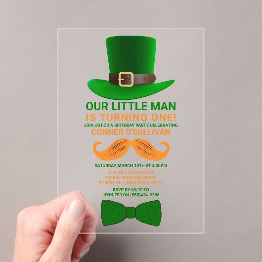 Modern Leprechaun St. Patrick's Any Age Birthday Acryl Uitnodigingen (Insitu (Draagbaar))