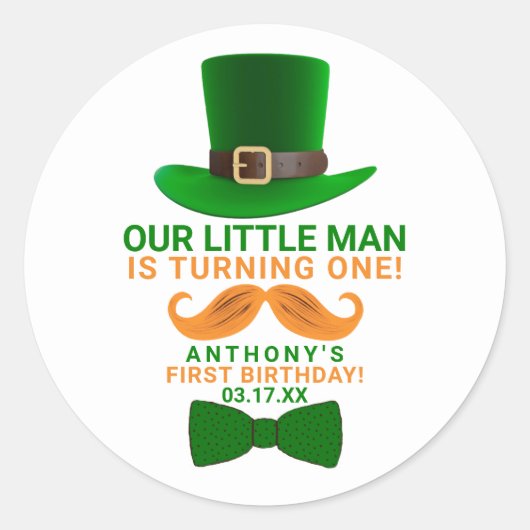 Modern Leprechaun St. Patrick's Any Age Birthday Ronde Sticker (Voorkant)