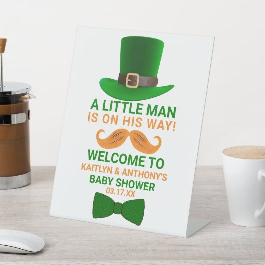 Modern Leprechaun St. Patrick's Day Baby shower Reclamebord Met Voetstuk (Insitu)