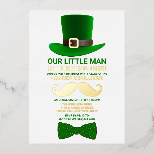 Modern Leprechaun St. Patrick's Day Real Folie Uitnodiging (Voorkant)