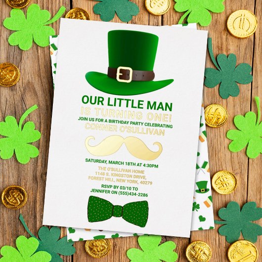 Modern Leprechaun St. Patrick's Day Real Folie Uitnodiging