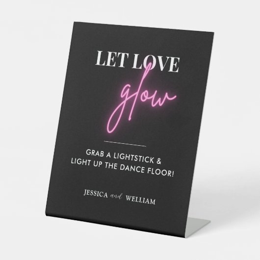 Modern Let Love Glow Weddenschap Glow Stick Sign Reclamebord Met Voetstuk (Voorkant)