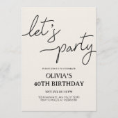 Modern Let’s Party 40th Birthday Kaart (Voorkant)