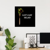 Modern Let's Eat Salad Food on Fork Black Poster (Thuiskantoor)