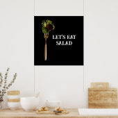 Modern Let's Eat Salad Food on Fork Black Poster (Keuken)