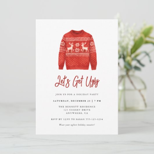 Modern Lets Get Ugly Christmas Ugly Sweater Party Kaart (Staand voorkant)