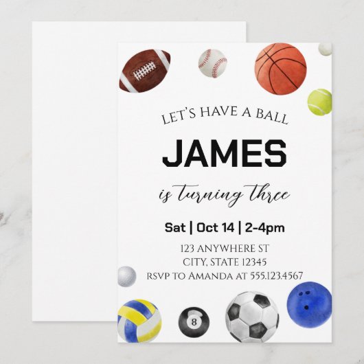 Modern Let's Have a Ball Verjaardag voor kinderen Kaart (Voorkant / Achterkant)