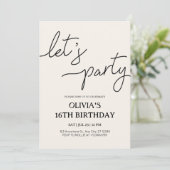 Modern Let's Party 16e verjaardag Kaart (Staand voorkant)