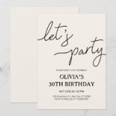 Modern Let's Party 30e verjaardag Kaart (Voorkant / Achterkant)