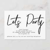Modern Let's Party Black White Wedding Reception Kaart (Voorkant)