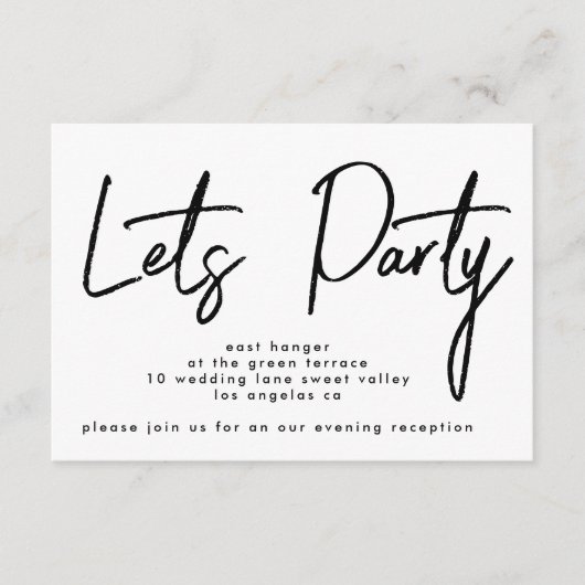 Modern Let's Party Black White Wedding Reception Kaart (Voorkant)