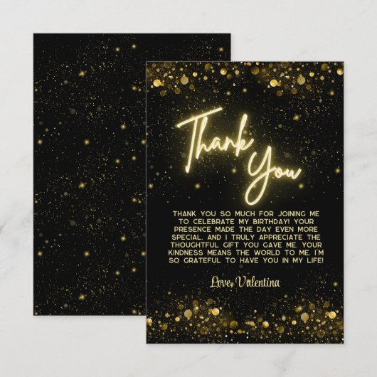Modern Let's Party Zwart en Goud Neon Glow Light Bedankkaart (Voorkant / Achterkant)