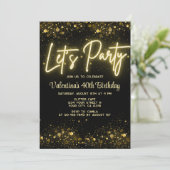 Modern Let's Party Zwart en Goud Neon Glow Light Kaart (Staand voorkant)