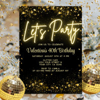 Modern Let's Party Zwart en Goud Neon Glow Light
