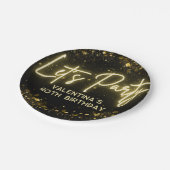 Modern Let's Party Zwart en Goud Neon Glow Light Papieren Bordje (Gekanteld)