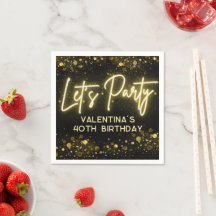 Modern Let's Party Zwart en Goud Neon Glow Light