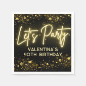 Modern Let's Party Zwart en Goud Neon Glow Light Servet (Voorkant)