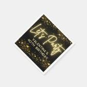 Modern Let's Party Zwart en Goud Neon Glow Light Servet (Hoek)