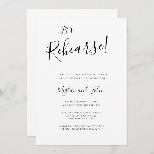 Modern Let's Rehearse Rehearsal Dinner Invitations Kaart (Voorkant / Achterkant)
