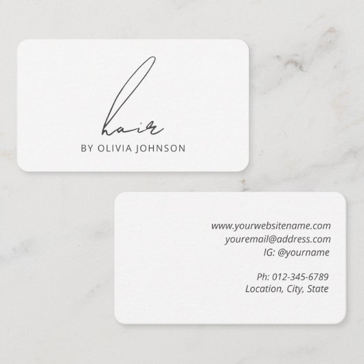 Modern Lettered Script Hair Stylist Visitekaartje (Voorkant / Achterkant)