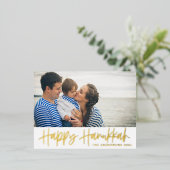 Modern Lettering Happy Hanukkah Foto Folie Feestdagen Briefkaart (Staand Voorkant)