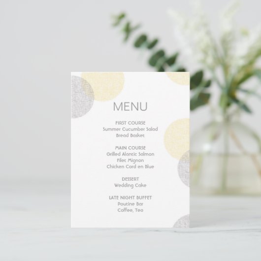 Modern Letterpress Style Circle Wedding Menu Kaart (Staand voorkant)