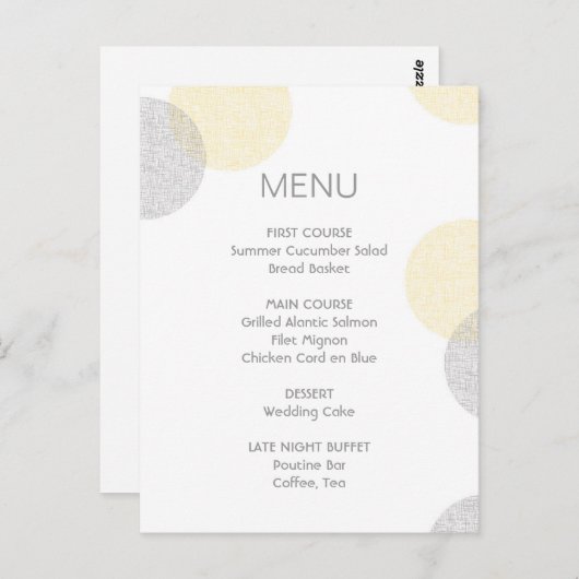 Modern Letterpress Style Circle Wedding Menu Kaart (Voorkant / Achterkant)