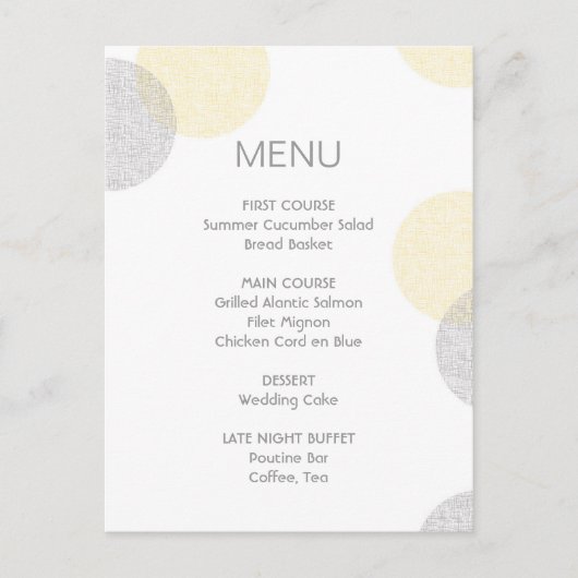Modern Letterpress Style Circle Wedding Menu Kaart (Voorkant)