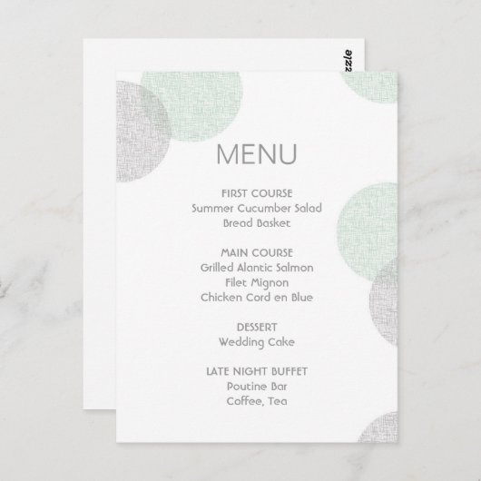 Modern Letterpress Style Circle Wedding Menu Kaart (Voorkant / Achterkant)