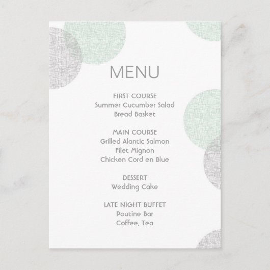 Modern Letterpress Style Circle Wedding Menu Kaart (Voorkant)