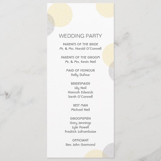 Modern Letterpress Style Circle Wedding Program Programmakaart (Achterkant)