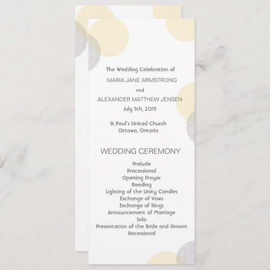 Modern Letterpress Style Circle Wedding Program Programmakaart (Voorkant / Achterkant)