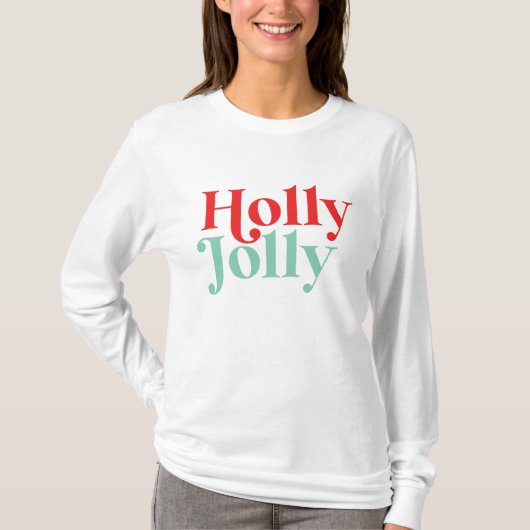 Modern lettertype boho Holly Jolly Kerstmis T-shirt (Voorkant)
