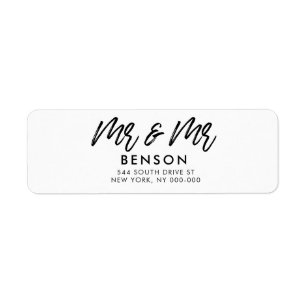 Modern lettertype Mr. & Mr. gay bruiloft retour ad Etiket