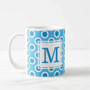 Modern leuk blauw & wit grote stippen monogram koffiemok